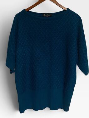 Evan-Picone Teal Short-Sleeve Sweater Knit Top